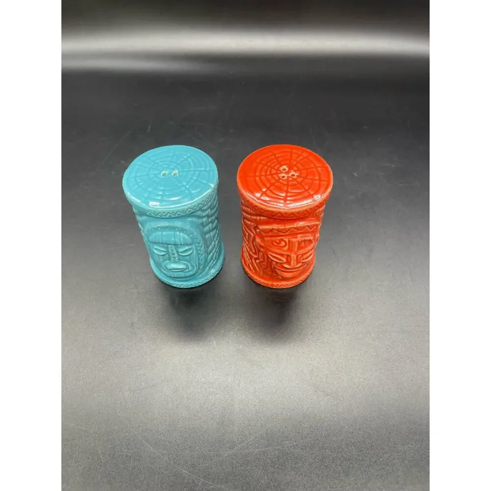 Disney Adventureland Salt & Pepper Shakers Tiki Totem Pole 2 Faced 3